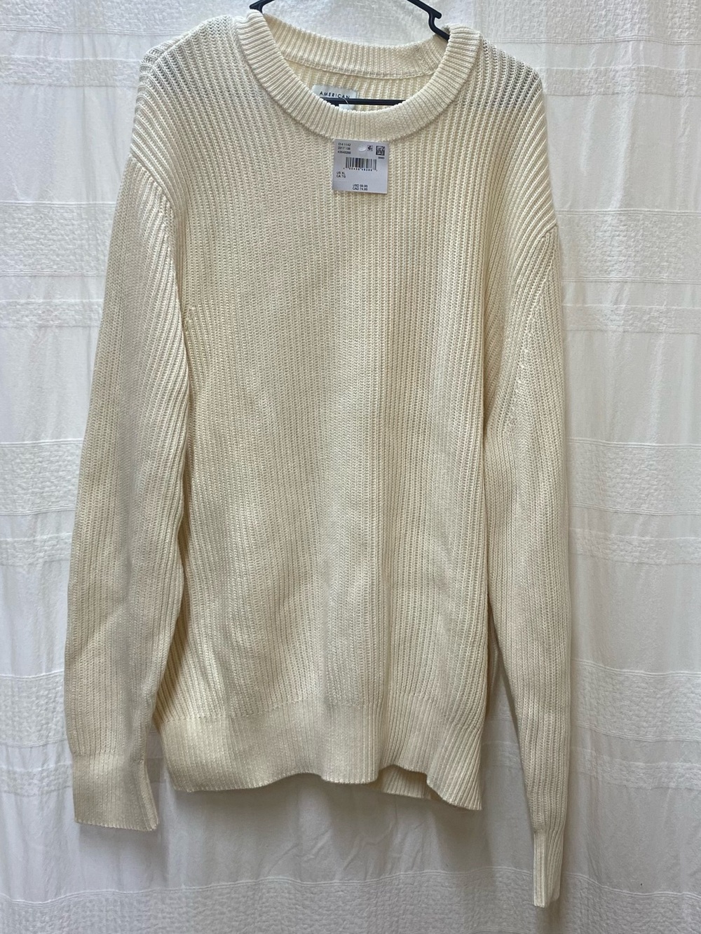 American Eagle Outfitters Women’s Cream Ribbed Crewneck Sweater